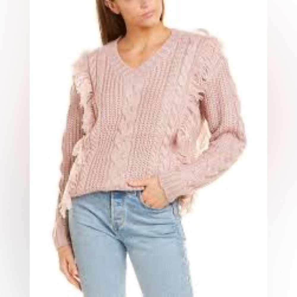 DREAMERS Pink Knit Fringe Crewneck Sweater Women’s Size Large NWOT